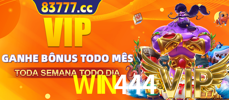 Banner promocional do WIN444 oferecendo 100% de recompensas adicionais contínuas para quem fizer o login diário (Daily sign-in), com um mascote de coelho.