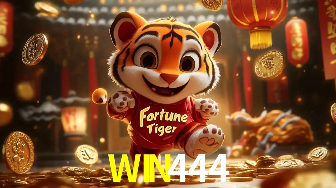 O alegre personagem do Fortune Tiger correndo sobre um caminho de moedas de ouro, simbolizando os grandes prêmios e a diversão do popular jogo de slot do WIN444.